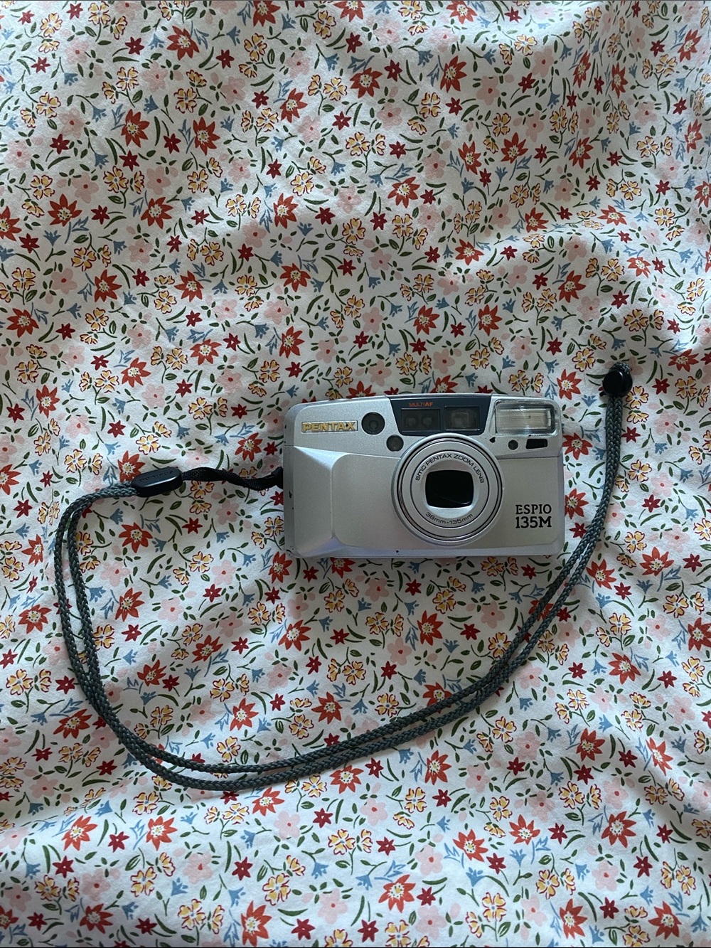 Pentax Silver Point-and-Shoot Film Camera with Wrist Strap